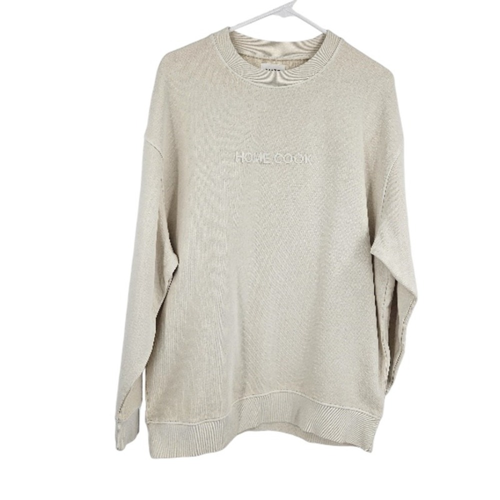 Mate The Label Home Cook Caraway Sweatshirt Beige Embroidered Pullover Size XS/S